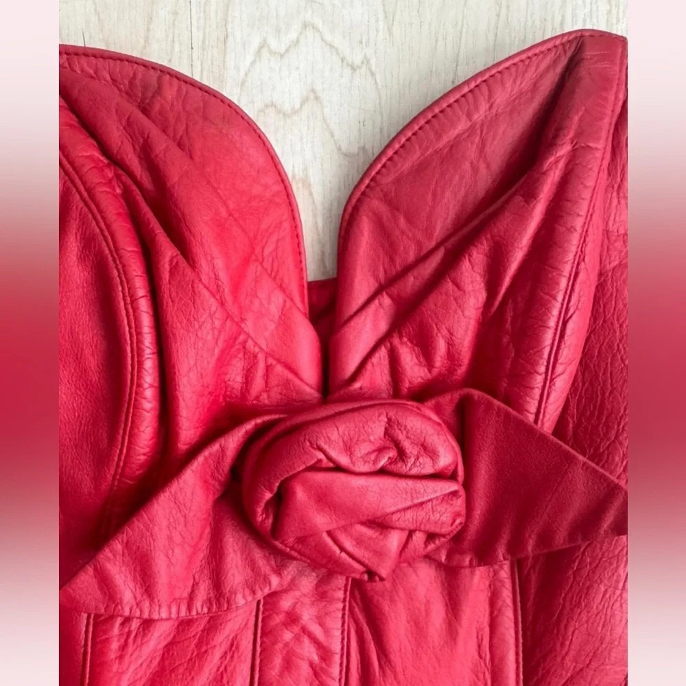 Karen Okada Vintage Red Leather Strapless Corset Midi Dress - XS - Picture 6 of 6